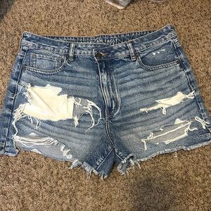 American Eagle Outfitters Light Blue Distressed Denim Mom Shorts
